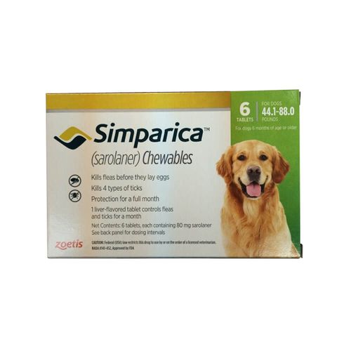 Simparica Rx 80 mg for Dogs 44.1-88 lbs 6 Chewable Tablets